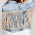 jeans jacket with leather frill high fashion club wear